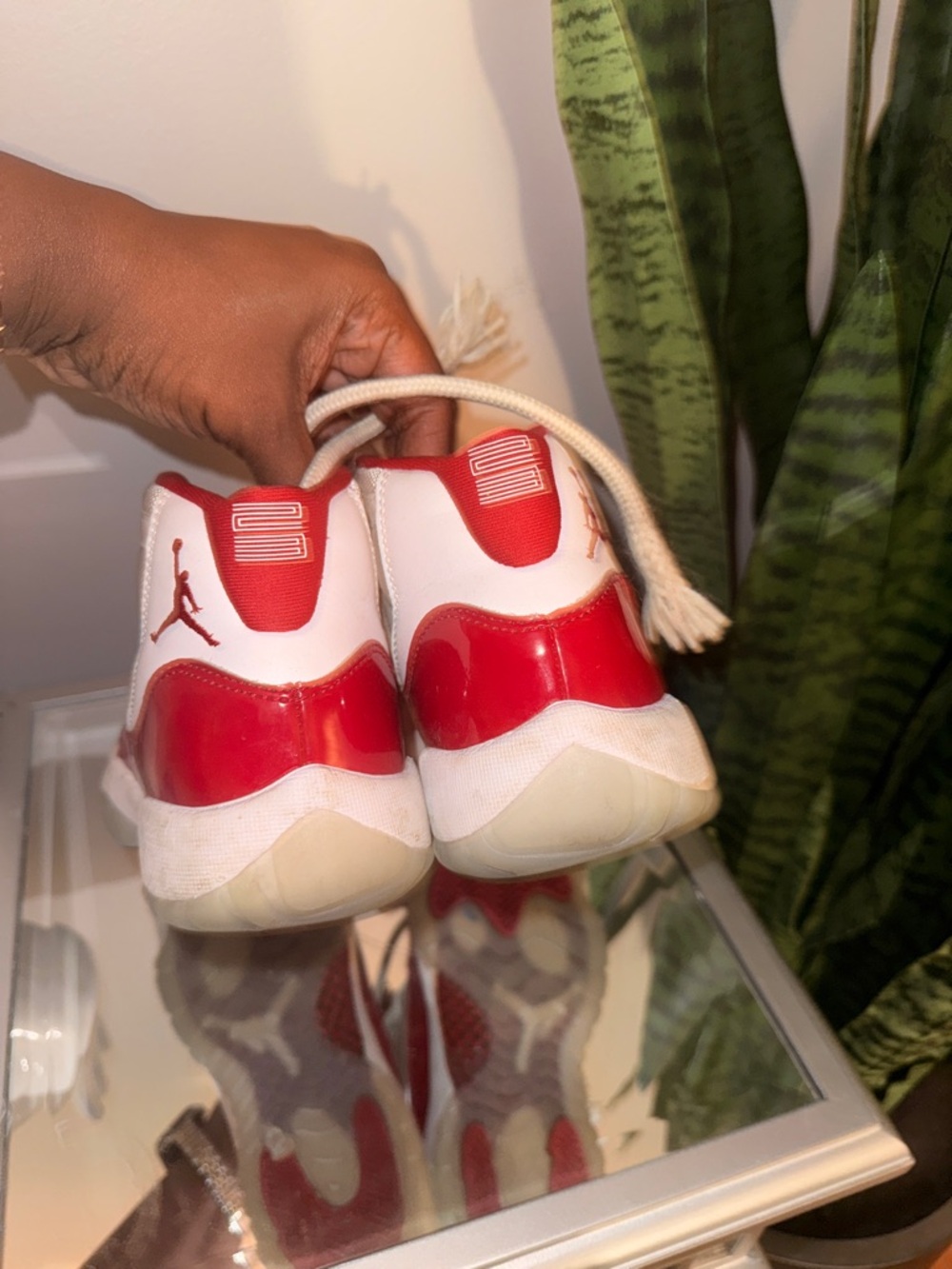 Jordan Kids Red and White Retro High-Top Sneakers - Picture 2 of 4